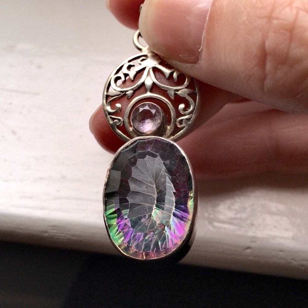 Mystic Topaz and amethyst Sterling silver pendant